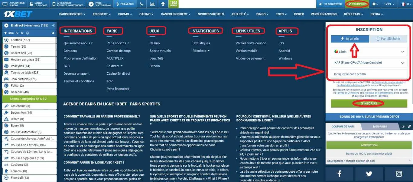 1xBet au Bénin: Comment s’inscrire?