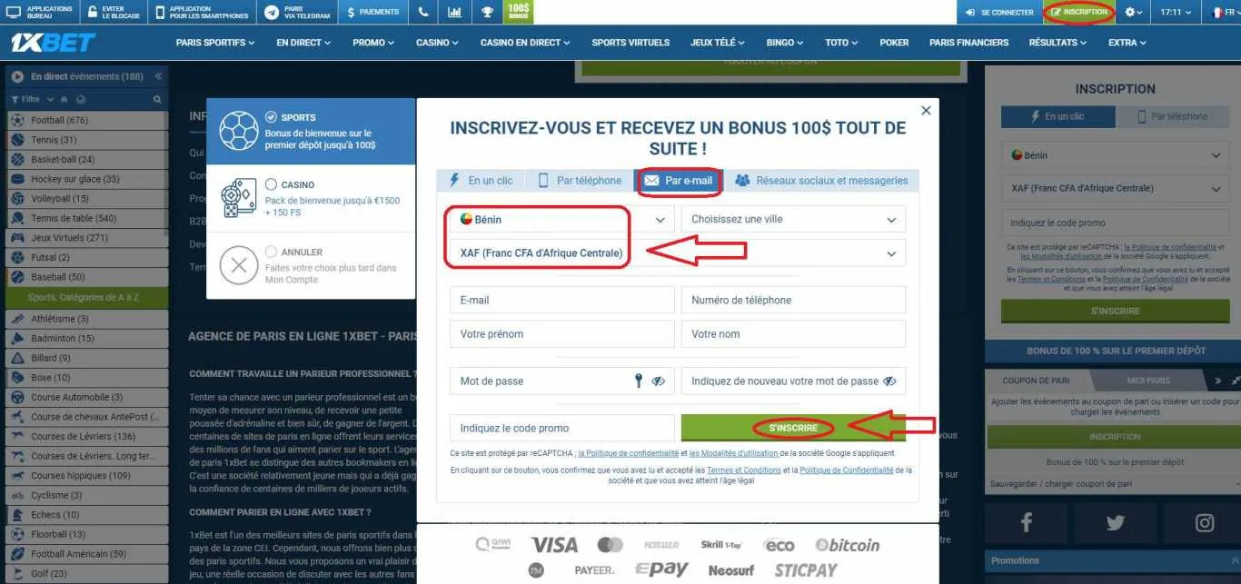 Par quelles méthodes puis-je m’inscrire sur 1xBet?