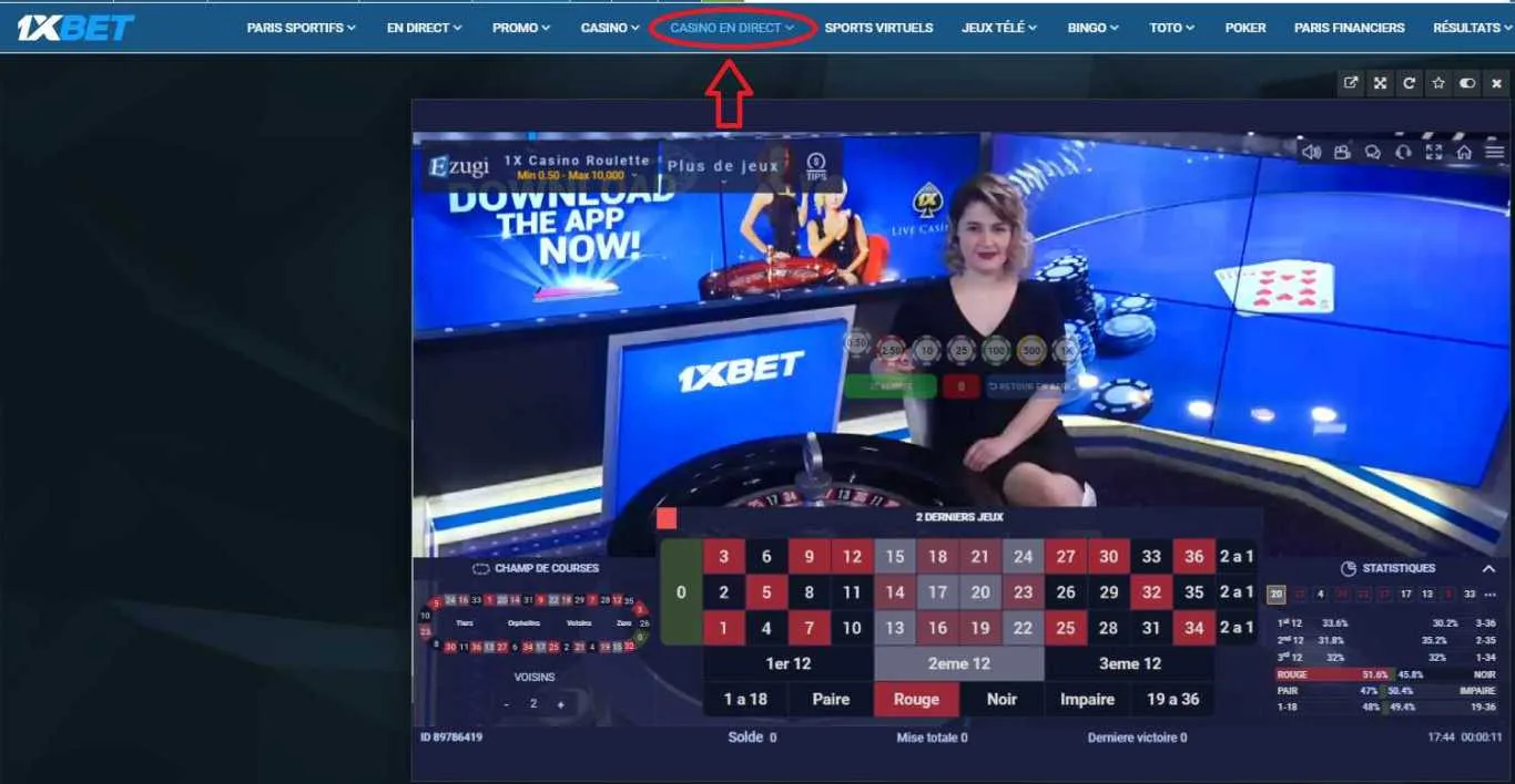 Casino en directe 1xBet Mobile