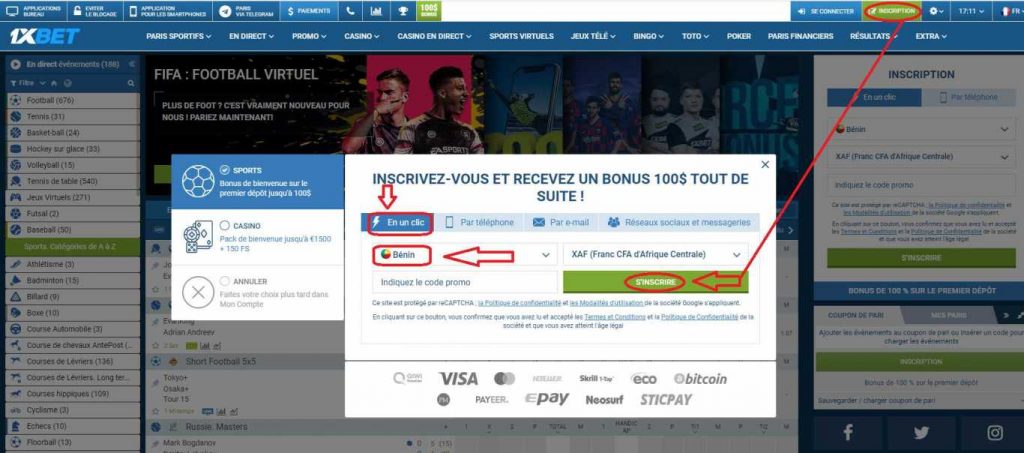 1xbet mobile inscription